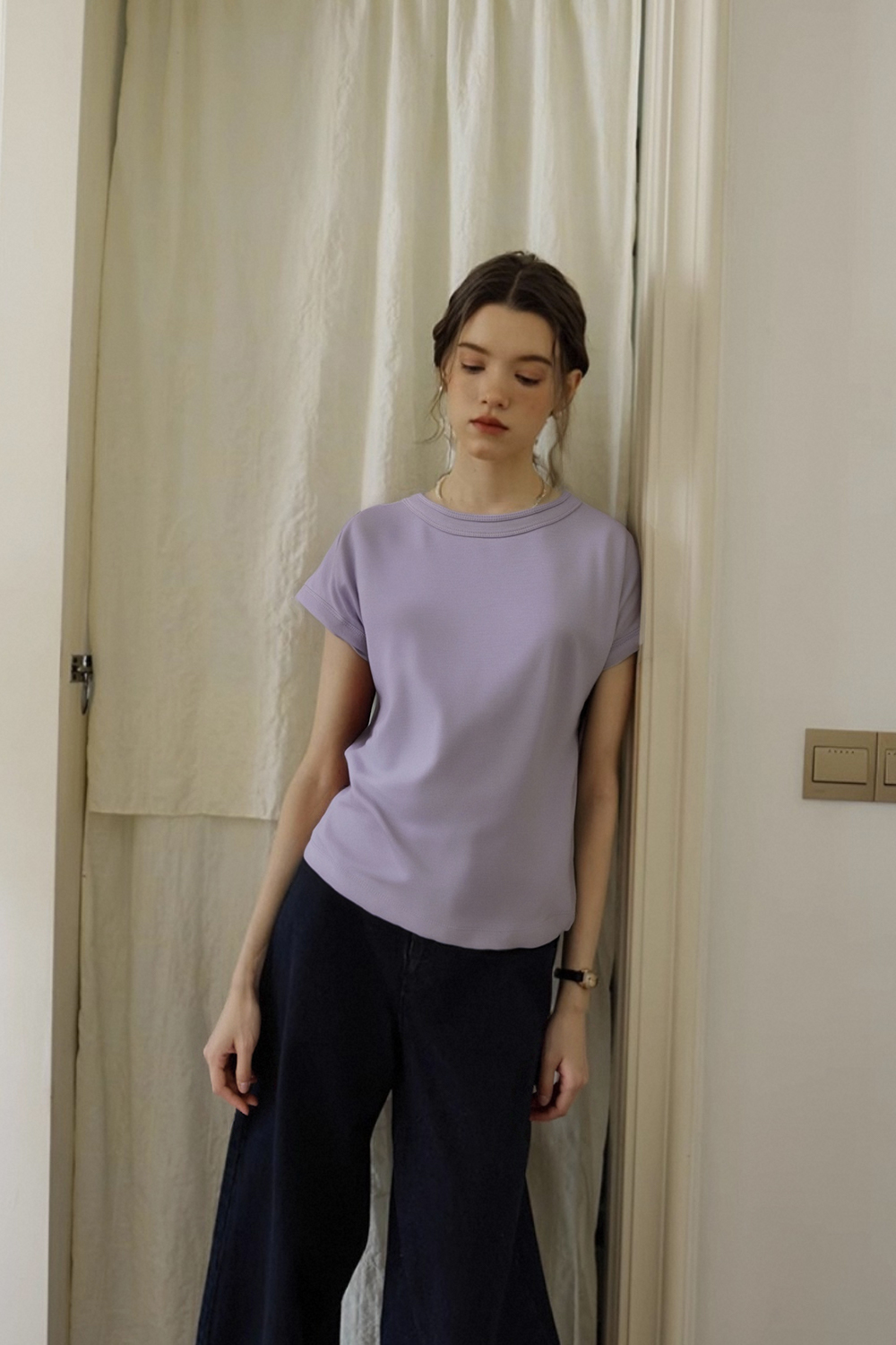 Round Neck Raglan Solid Color T-Shirt