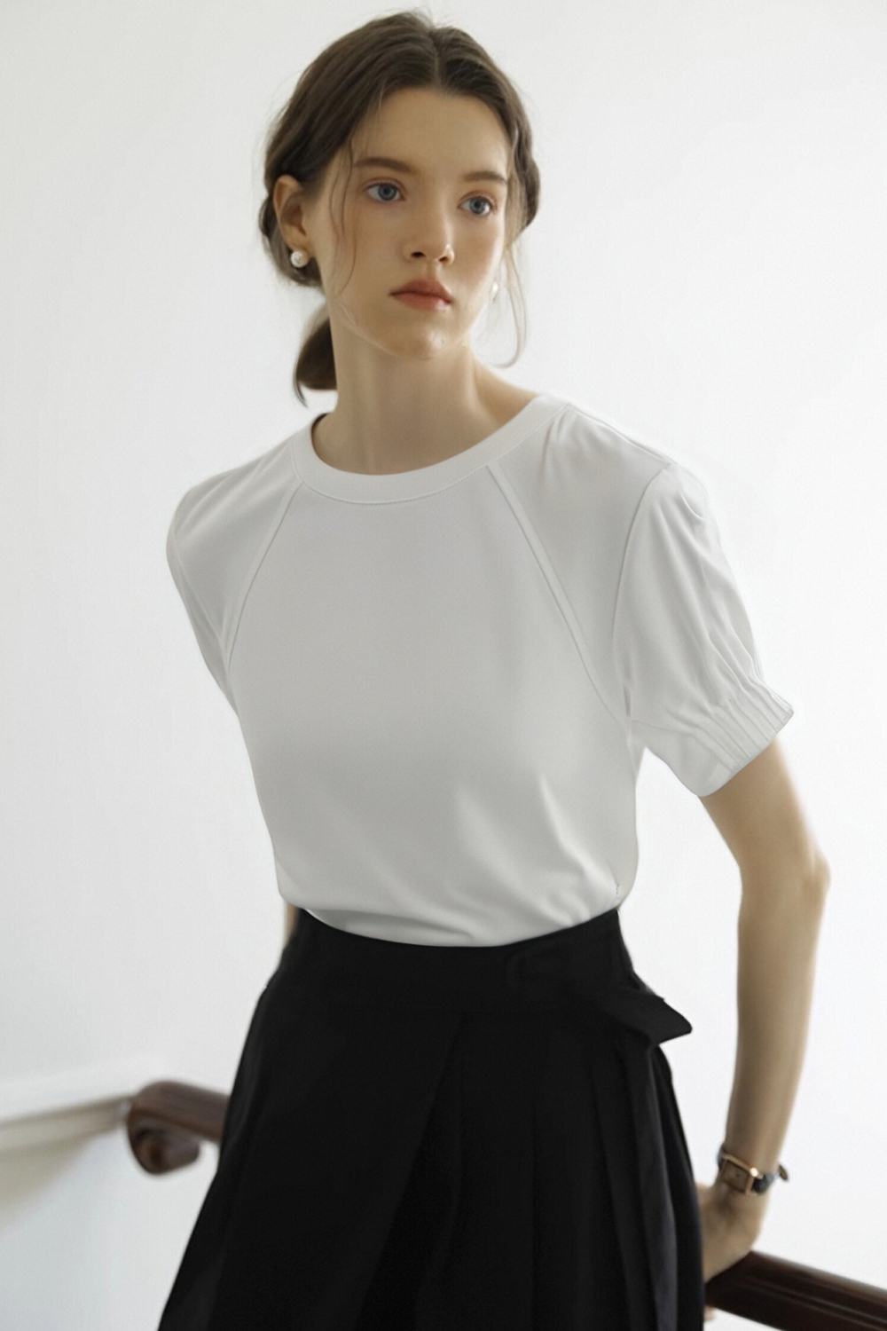 100% Cotton Pleated Sleeve T-Shirt