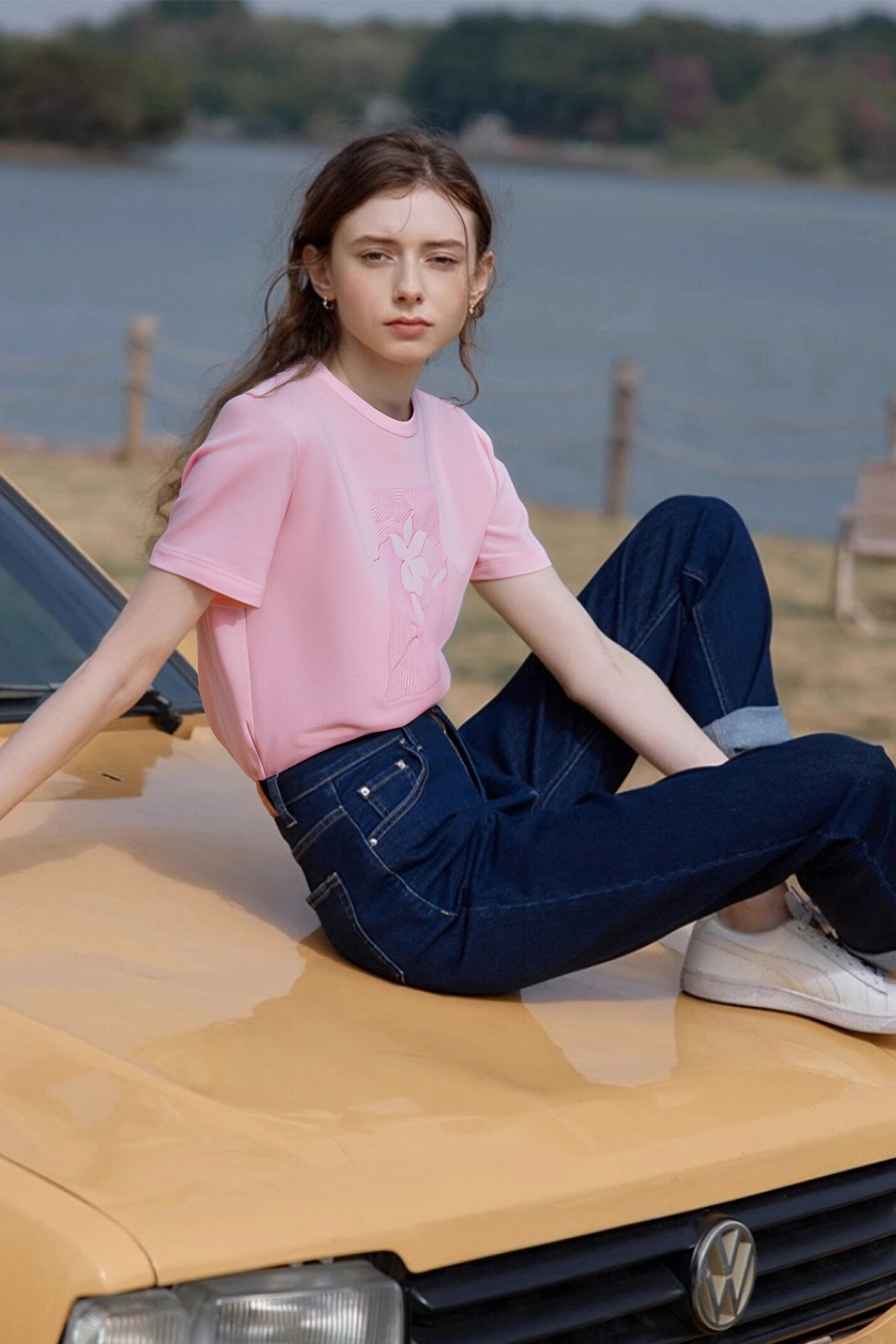 100% Cotton Flower Embroidered T-Shirt