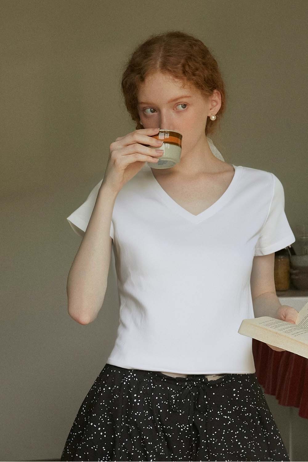 Pure Color V-Neck Casual T-Shirt