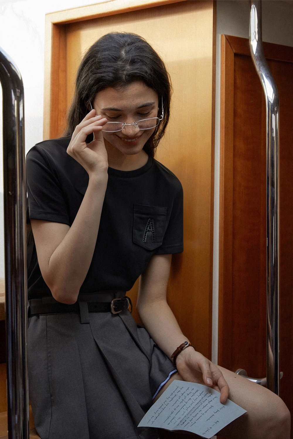 Hollow A Letter Embroidered T-Shirt