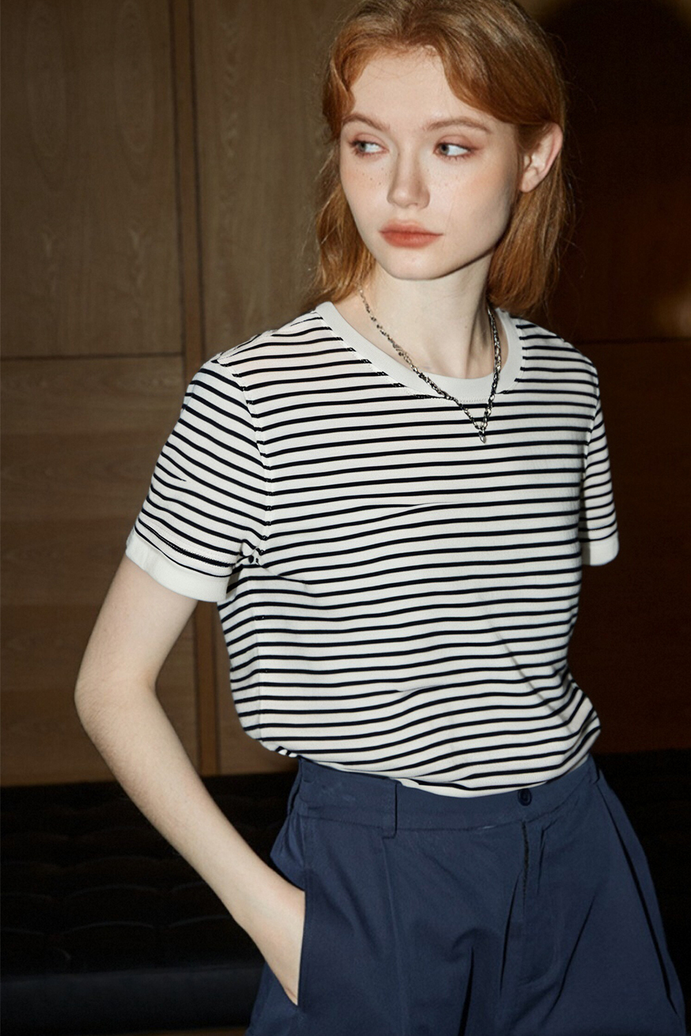 Lycocell Black And White Striped T-Shirt