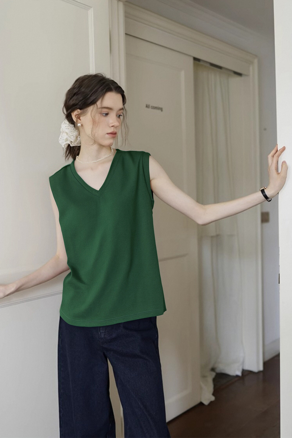 Snowflake Texture V-Neck Straight T-Shirt