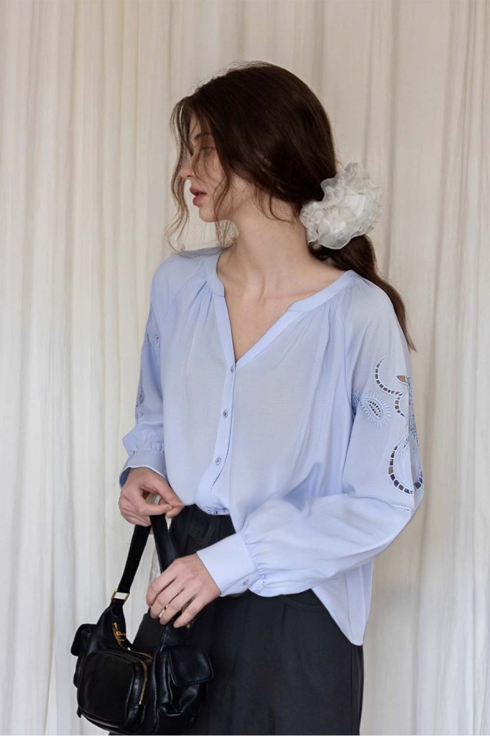 French Hollow Embroidered Shirt
