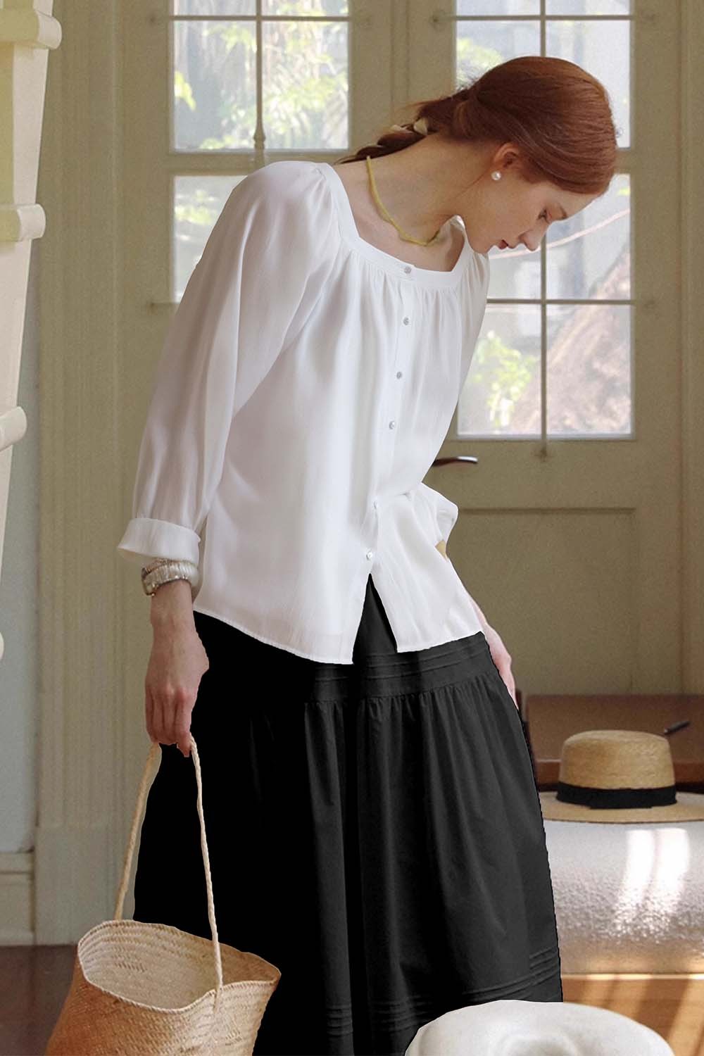 100% Cotton Square Neck Loose Shirt