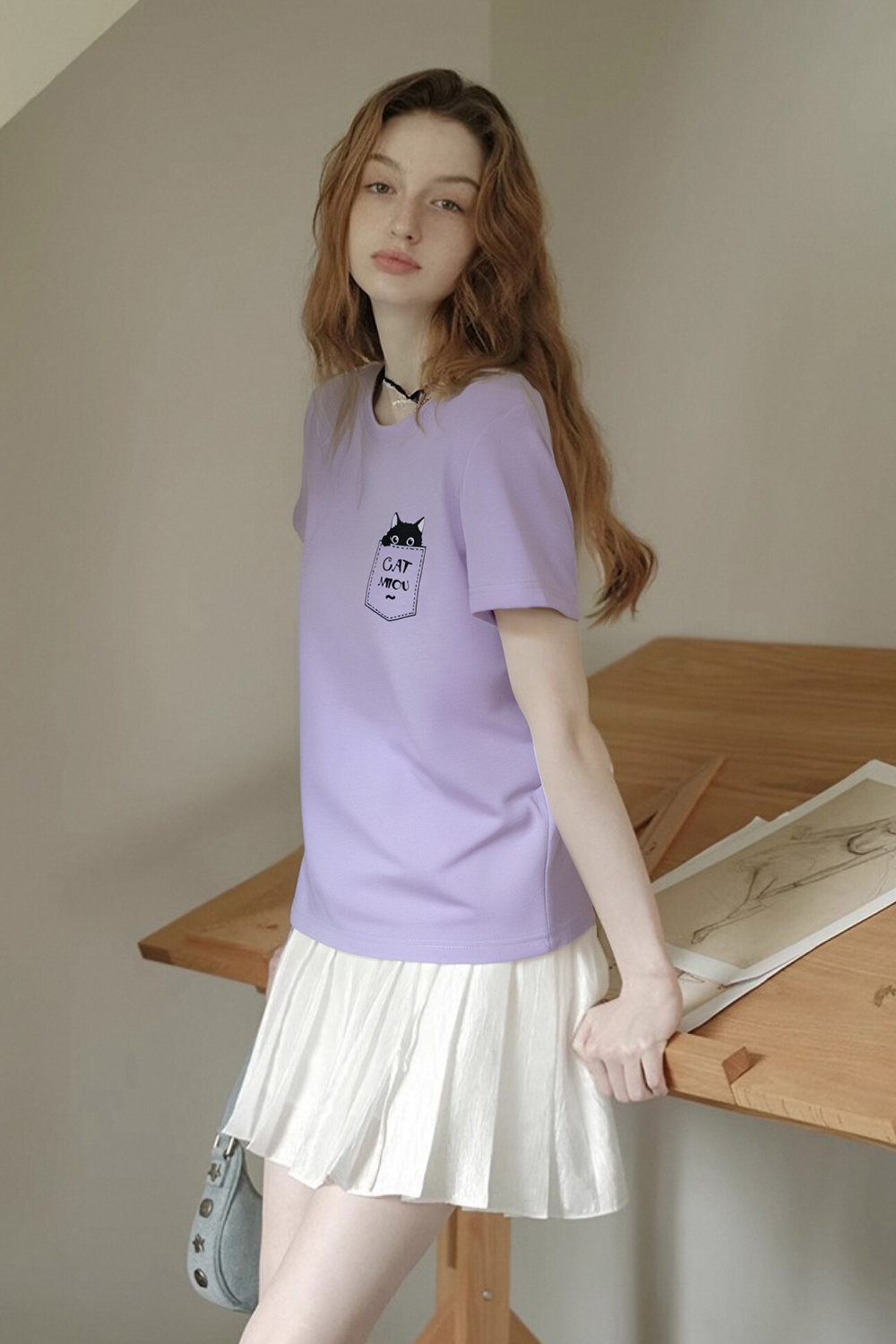 Cotton Pocket Cat T-Shirt