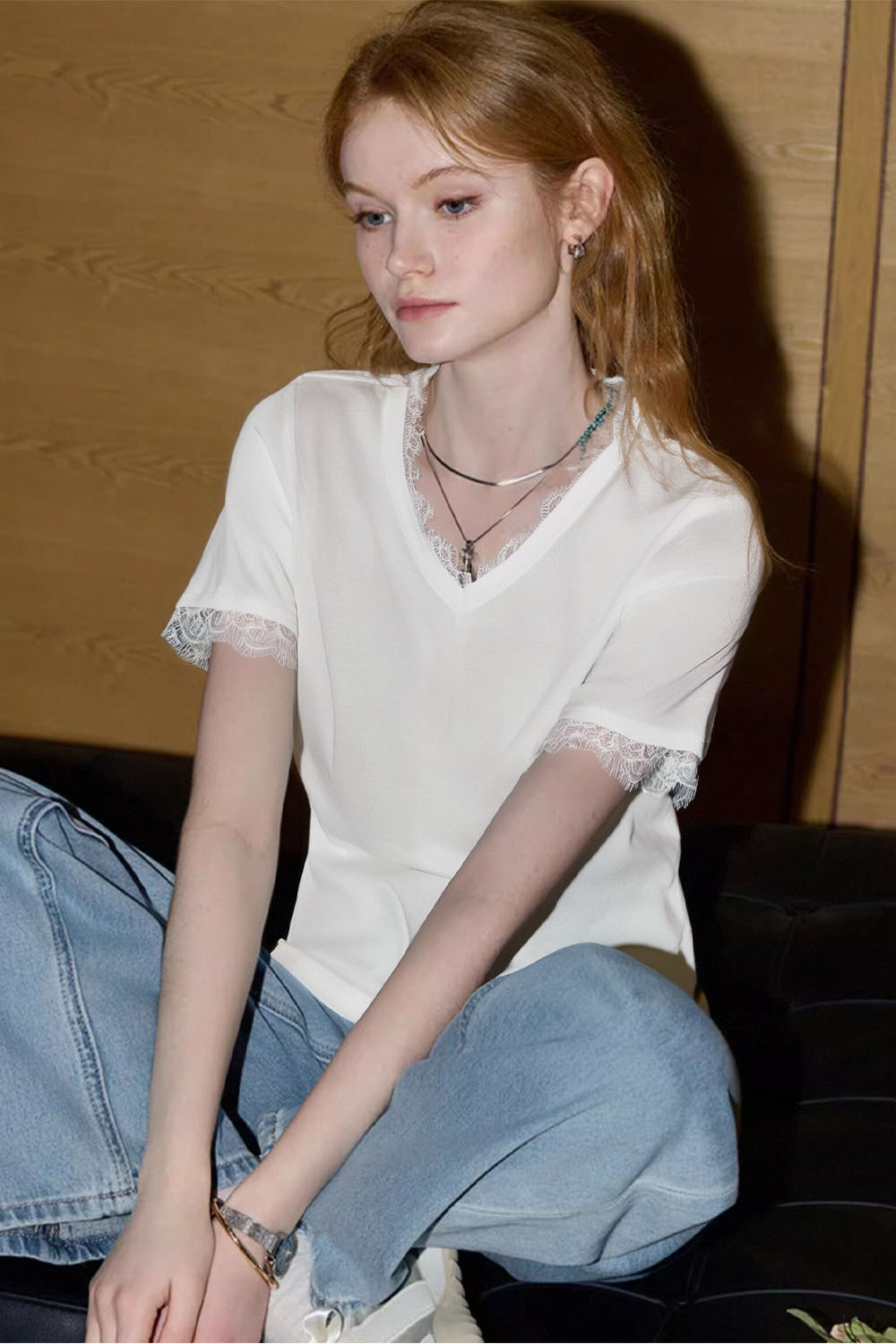 Fashion Lace Solid Color T-Shirt