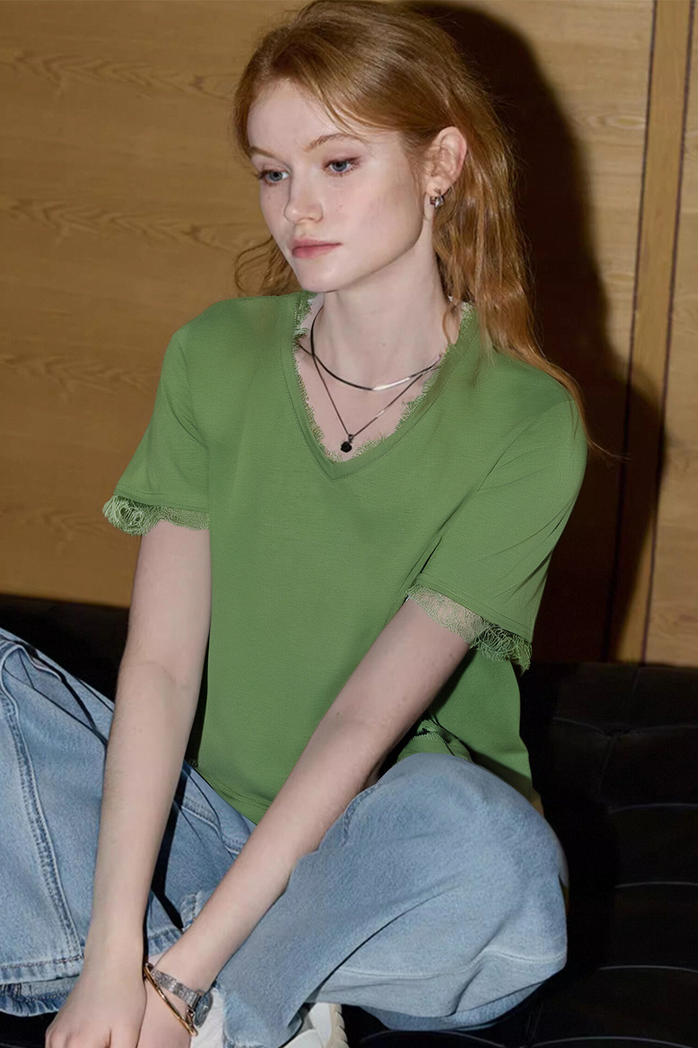 Fashion Lace Solid Color T-Shirt