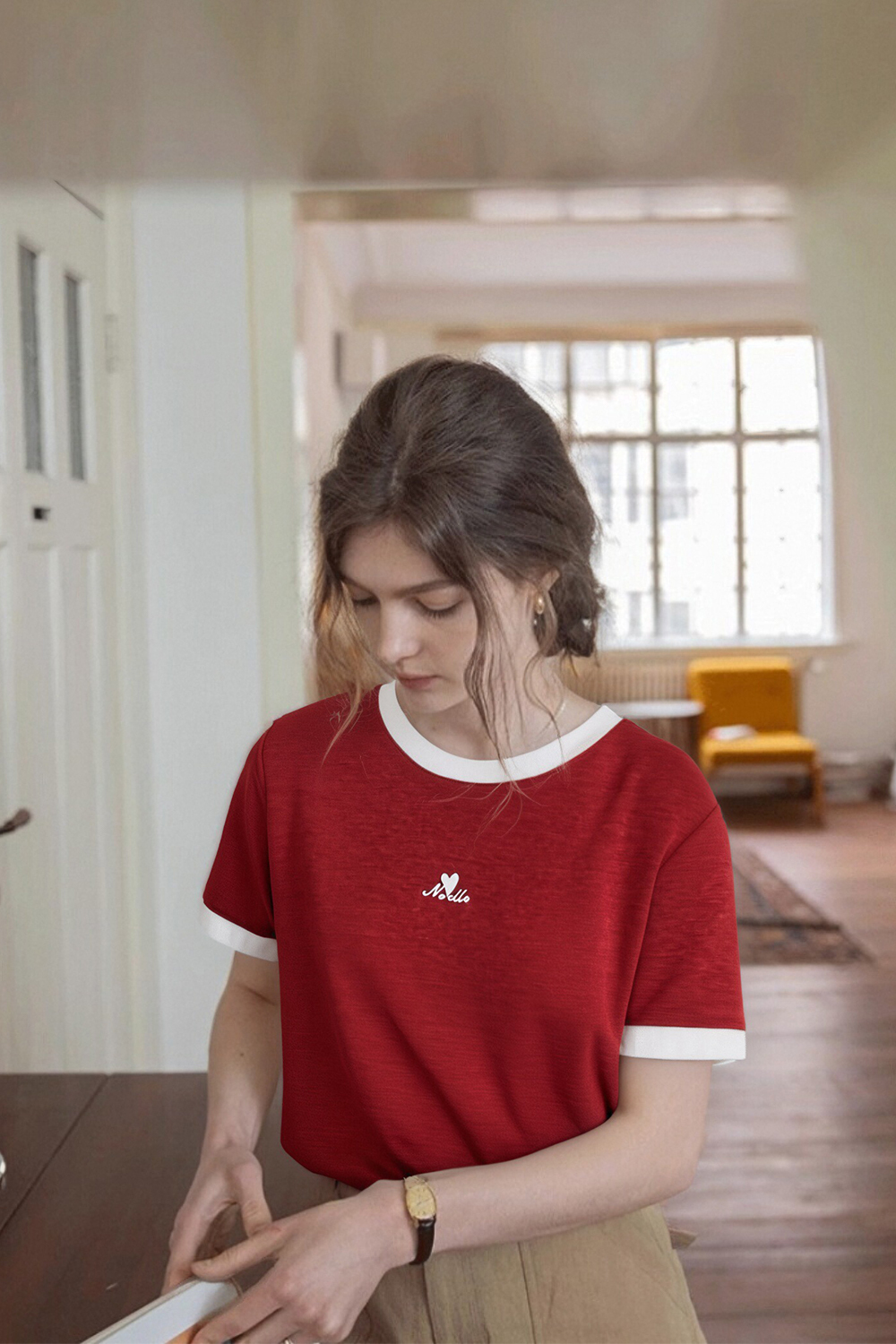 Cotton Blend Straight T-Shirt