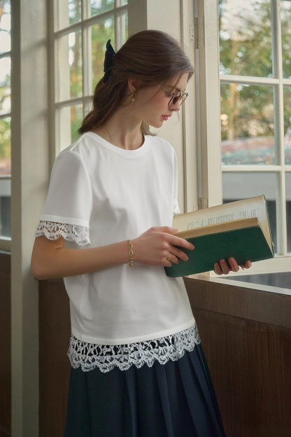 Lace Patchwork Round Neck T-Shirt