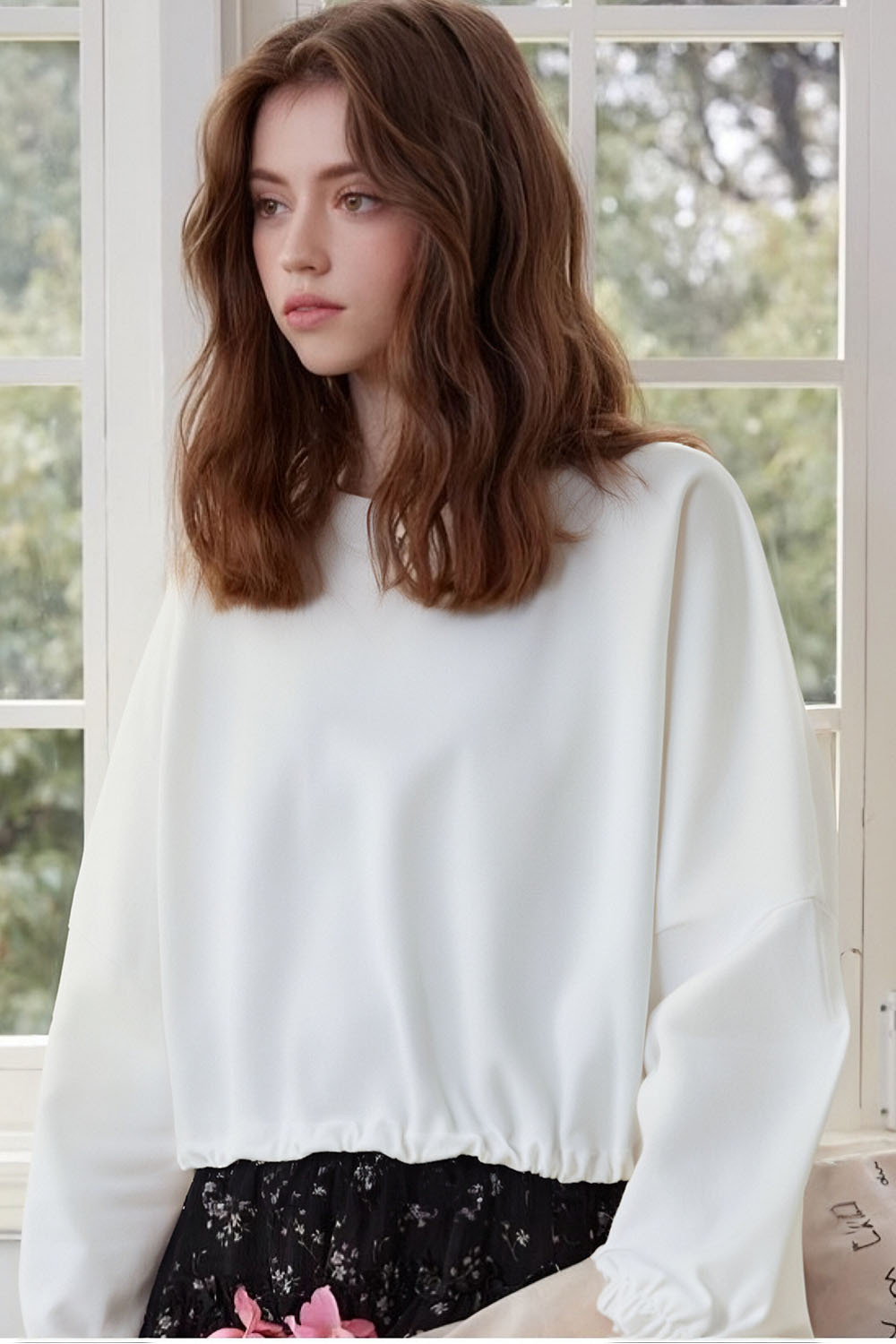 Bat Sleeve Crew Neck Knitted Sweatshirt