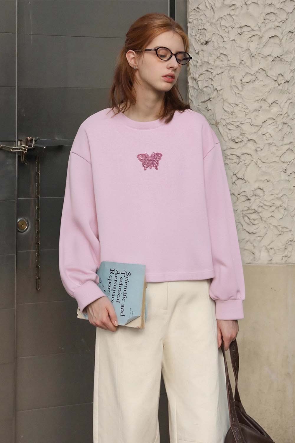 Butterfly Embroidered Sequined Knitted Sweatshirt