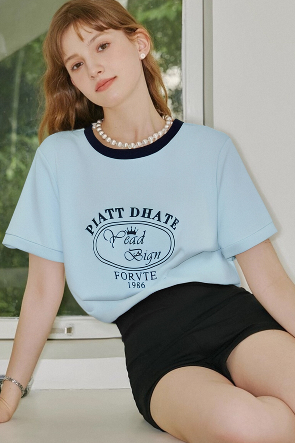 Round Neck Printed Decorative Straight T-Shirt