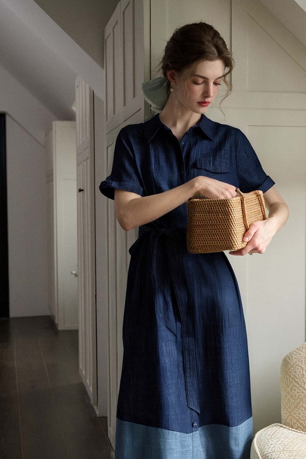 100% Cotton Contrast Denim Dress