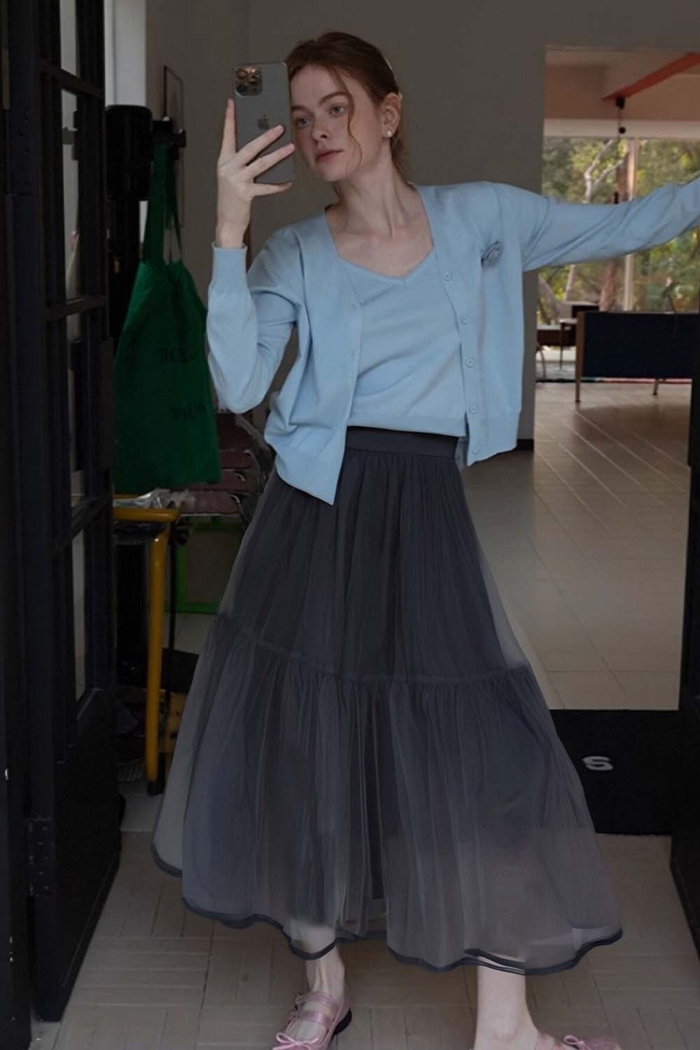 Double-Layered Mesh Puffy Skirt