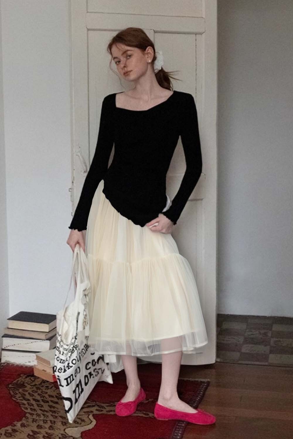 Double-Layered Mesh Puffy Skirt