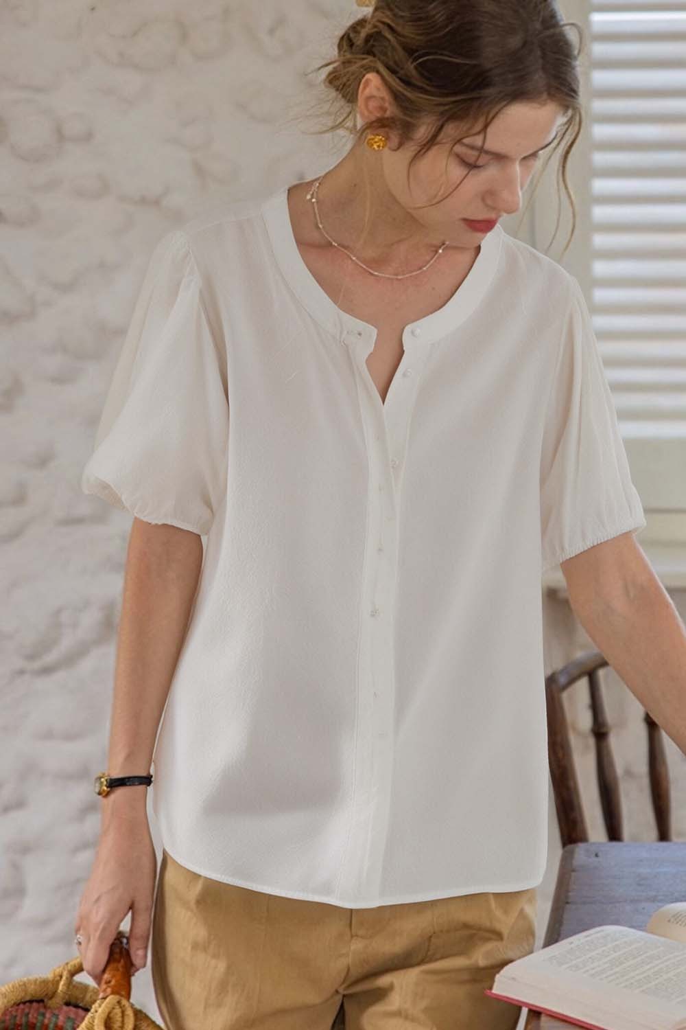 Mid-Waist Solid Color Elegant Shirt