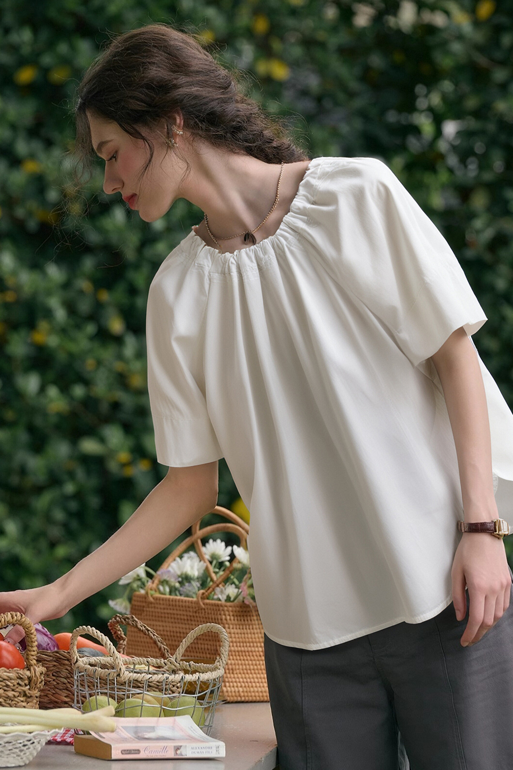 100% Cotton Ruffled Round Neck Shirt