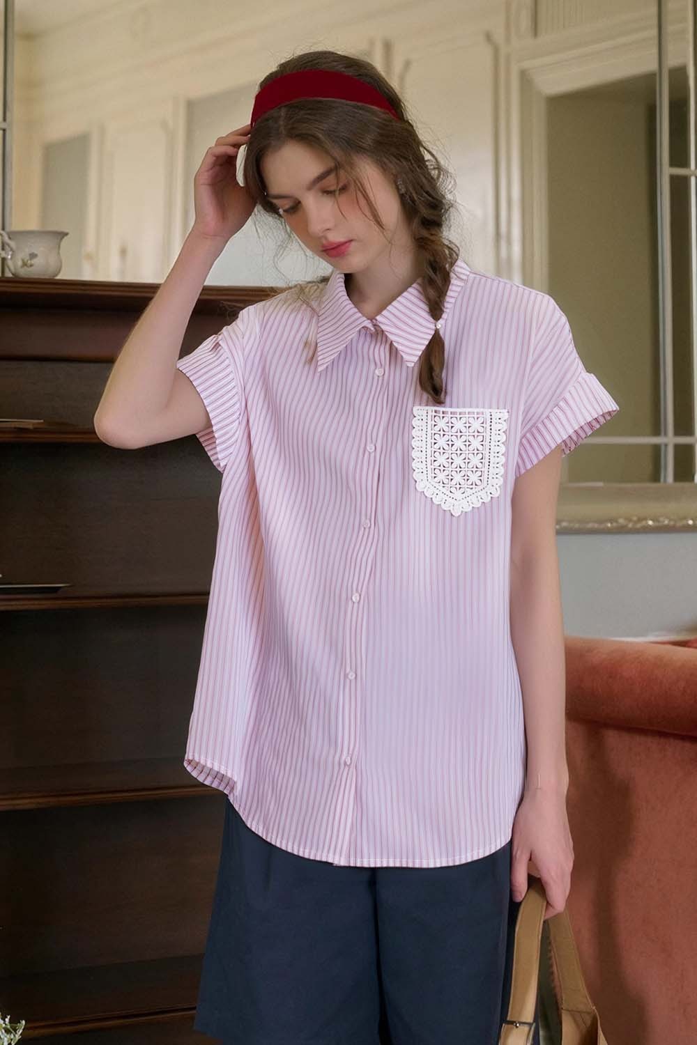 Lace Pocket Striped Shirt