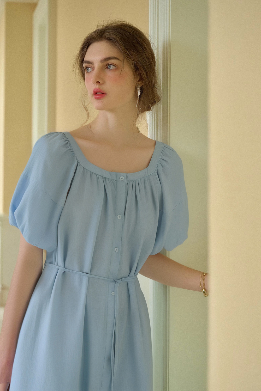 Cotton And Linen Blended Square Neck Dress