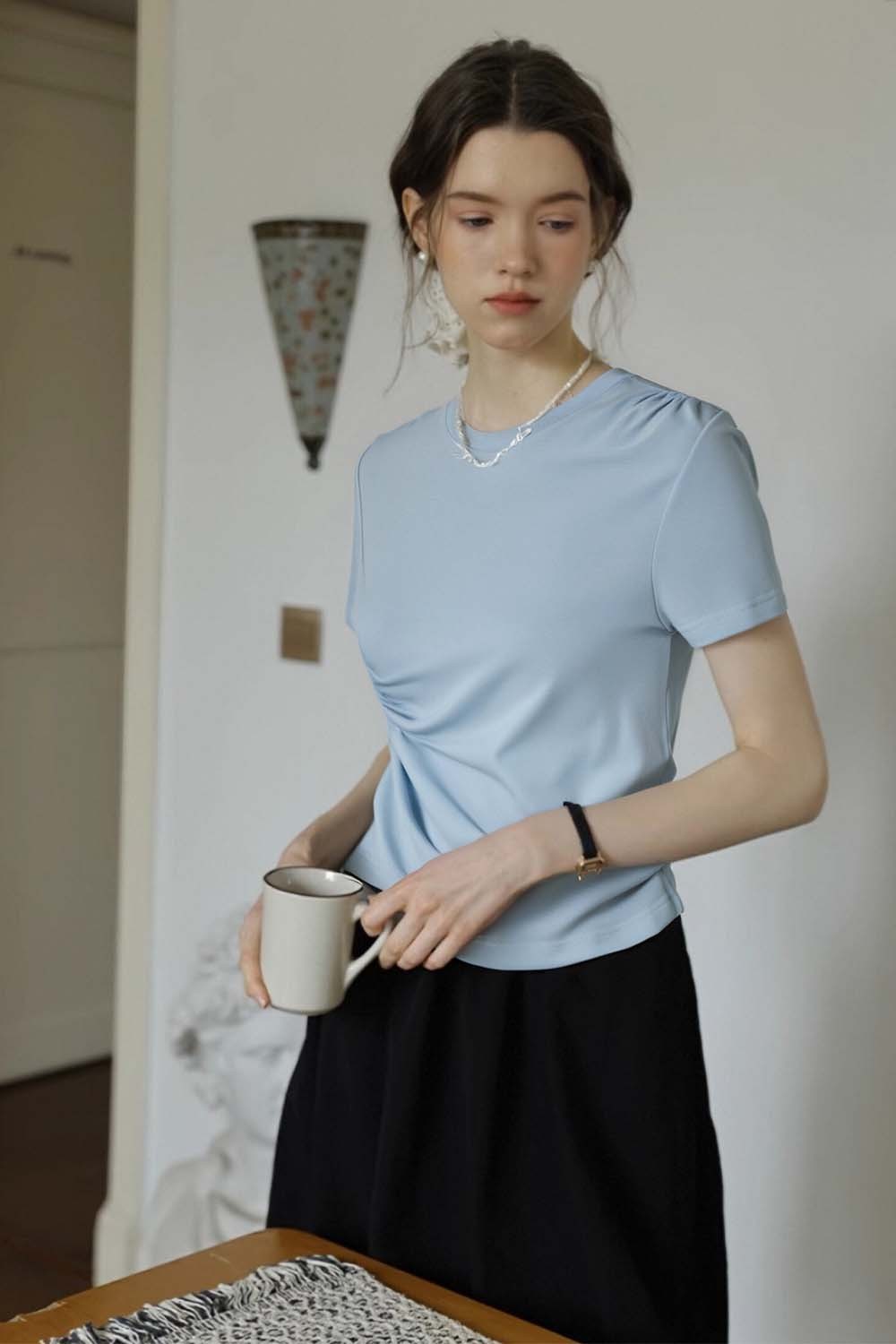 Pleated Long - sleeved T-shirt