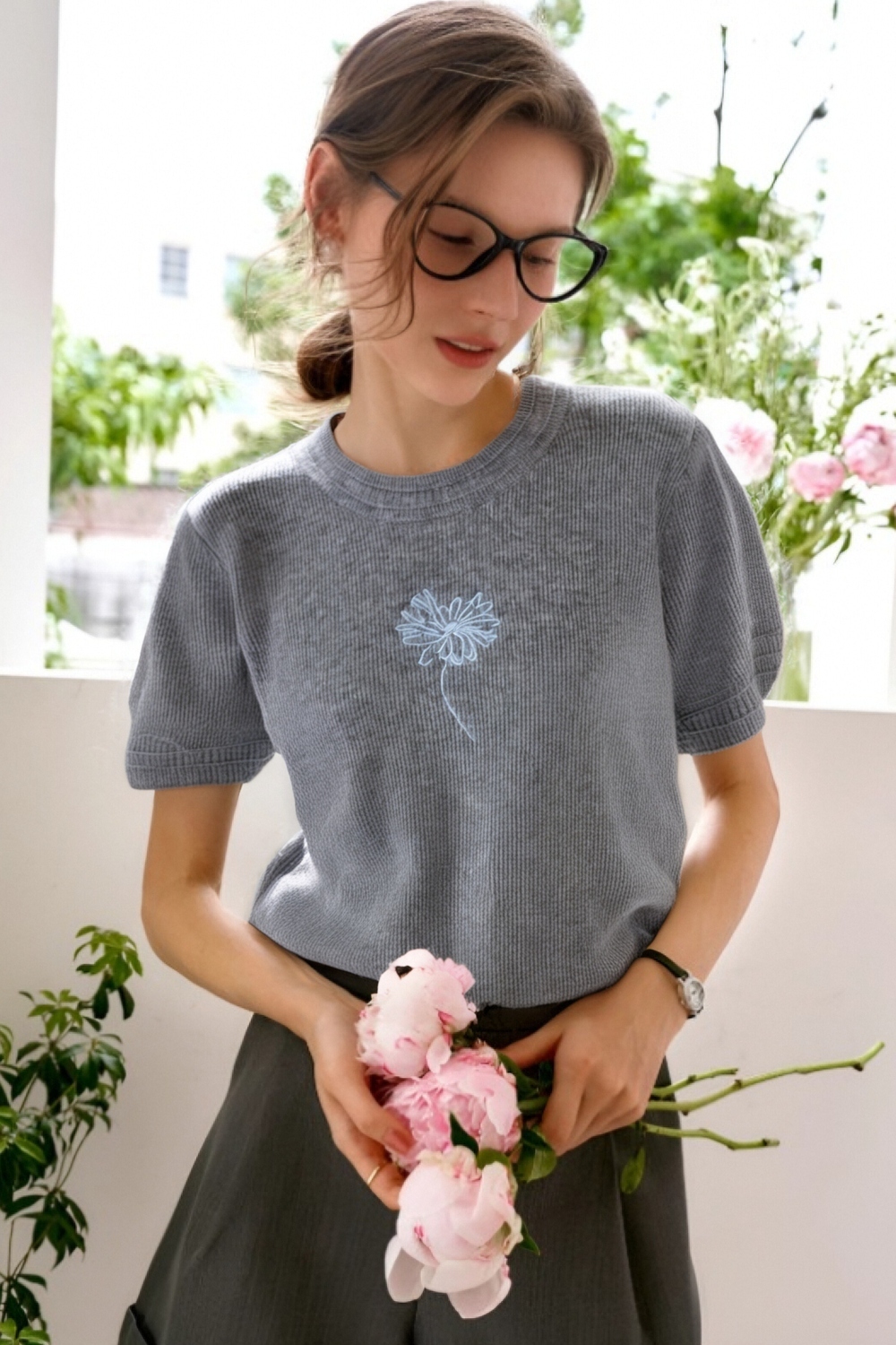 Flower Embroidered Loose Sweater