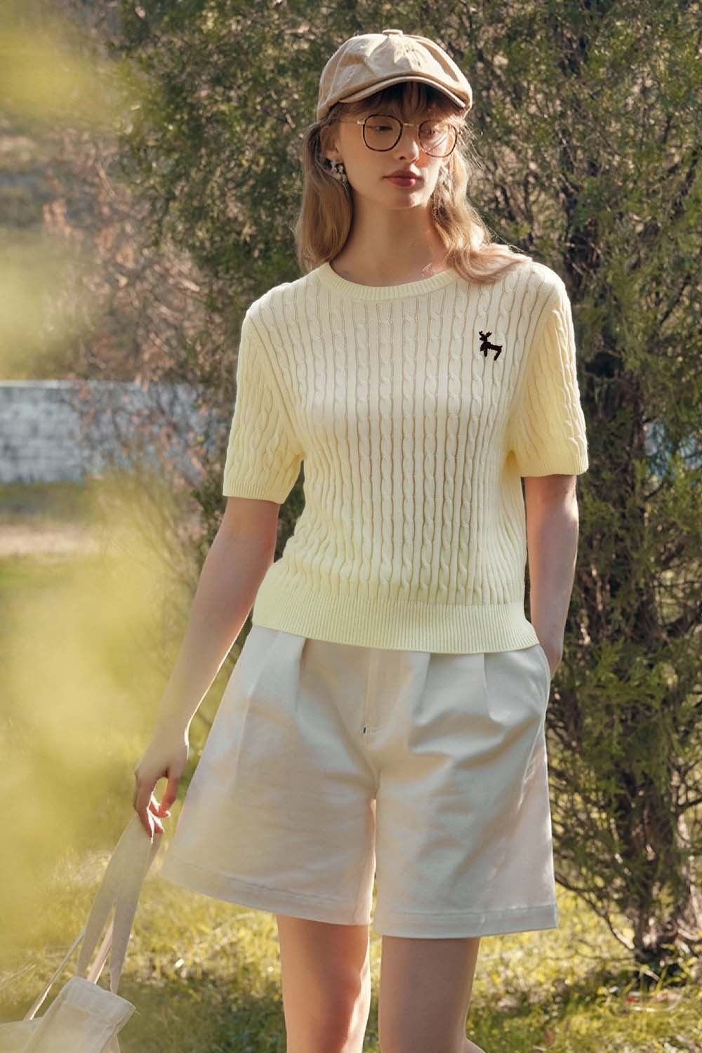 Straight Shoulders Round Neck Embroidered Sweater