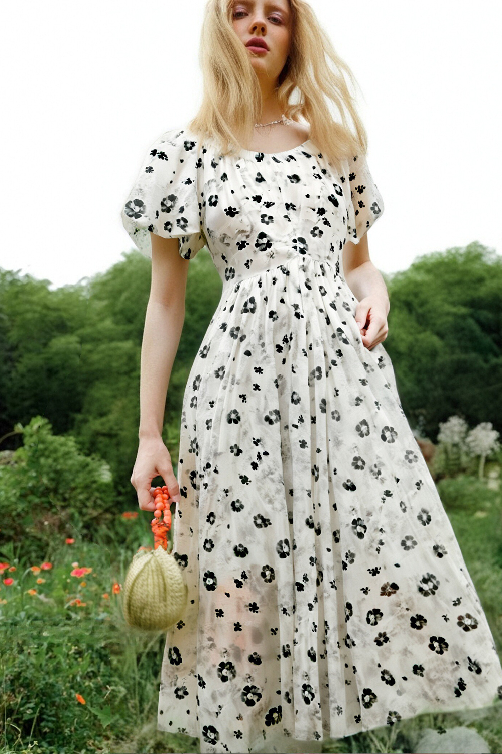 Elegant Mid-Waist Floral Dress