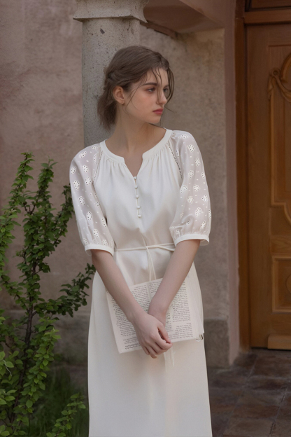 Cotton Lace-Up Straight Dress