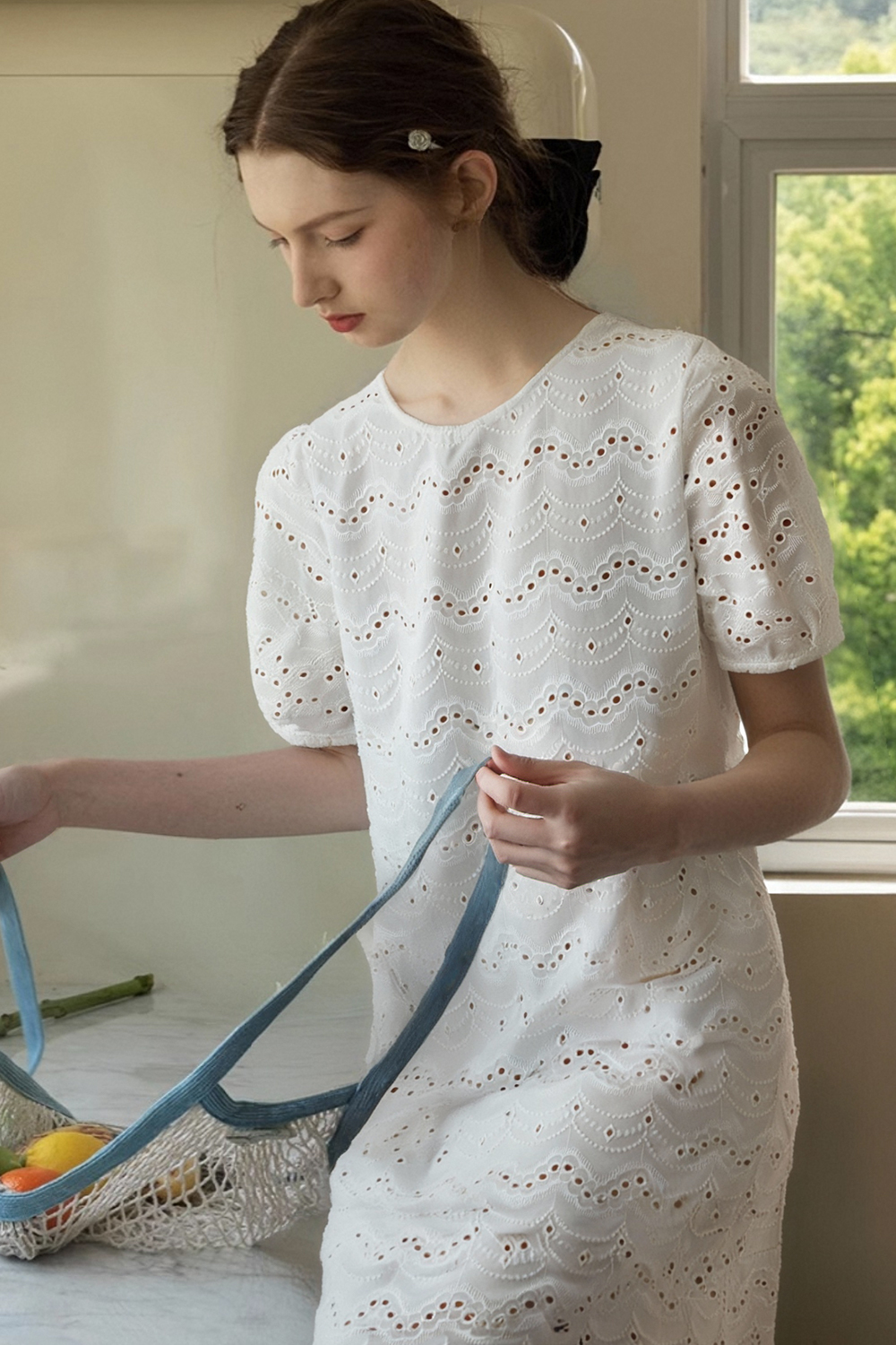 Wave Embroidered Hollow Dress