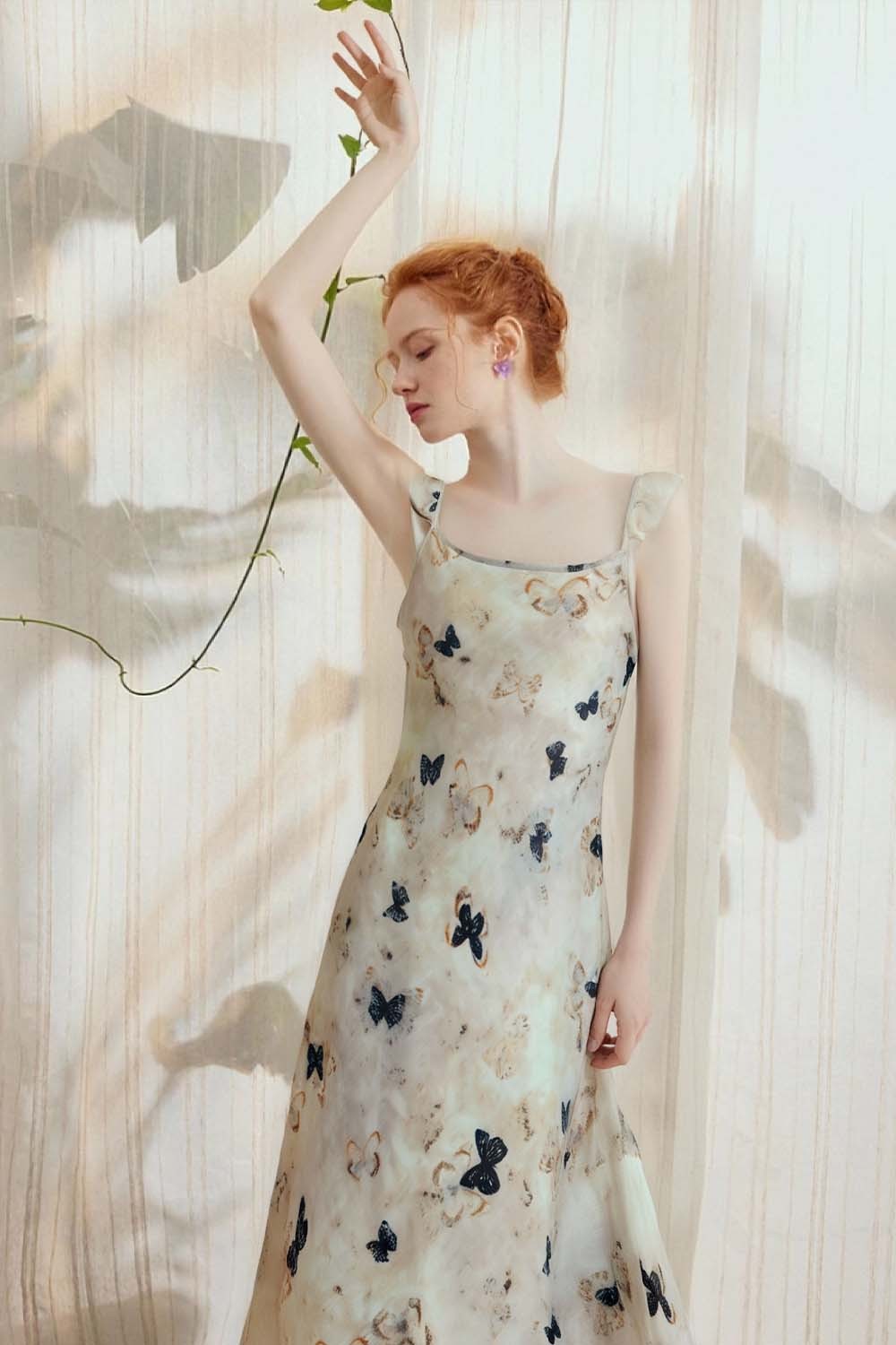 U-Neck Butterfly Suspender Dress