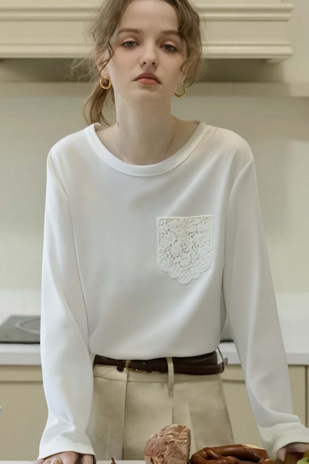 Lace Patch Pocket T-Shirt
