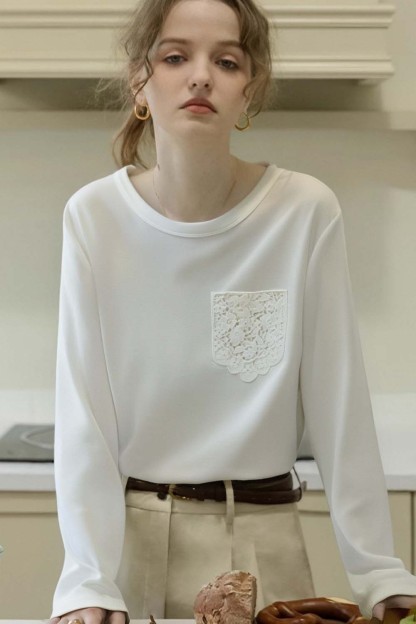 Lace Patch Pocket T-Shirt