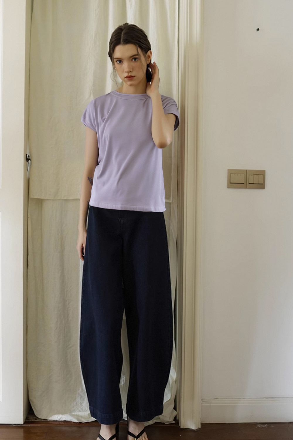 Round Neck Raglan Solid Color T-Shirt