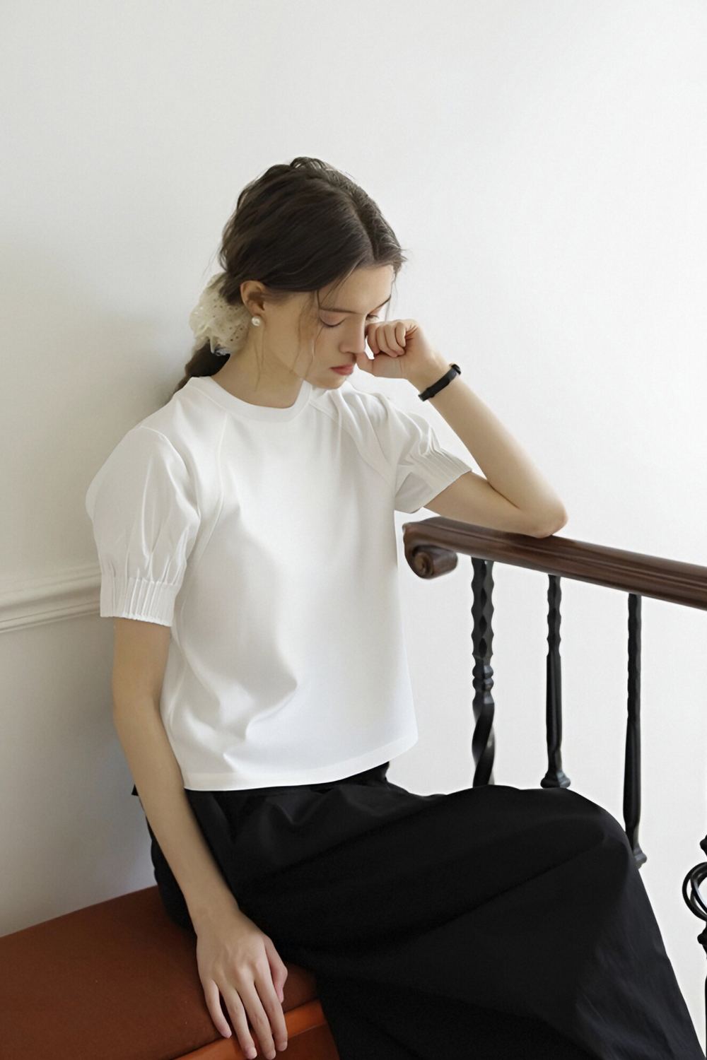 100% Cotton Pleated Sleeve T-Shirt