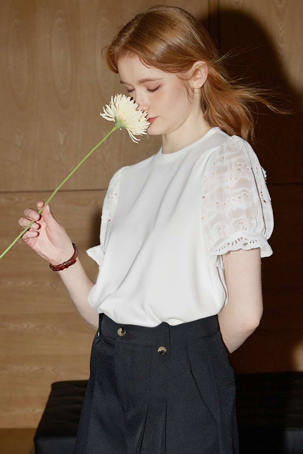 Hollow Puff Sleeve Short T-Shirt
