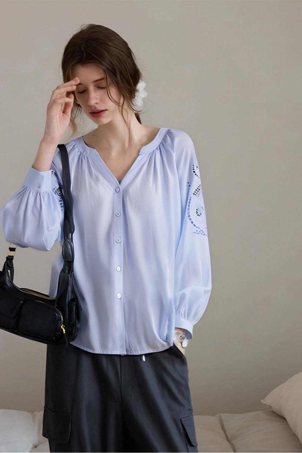 French Hollow Embroidered Shirt