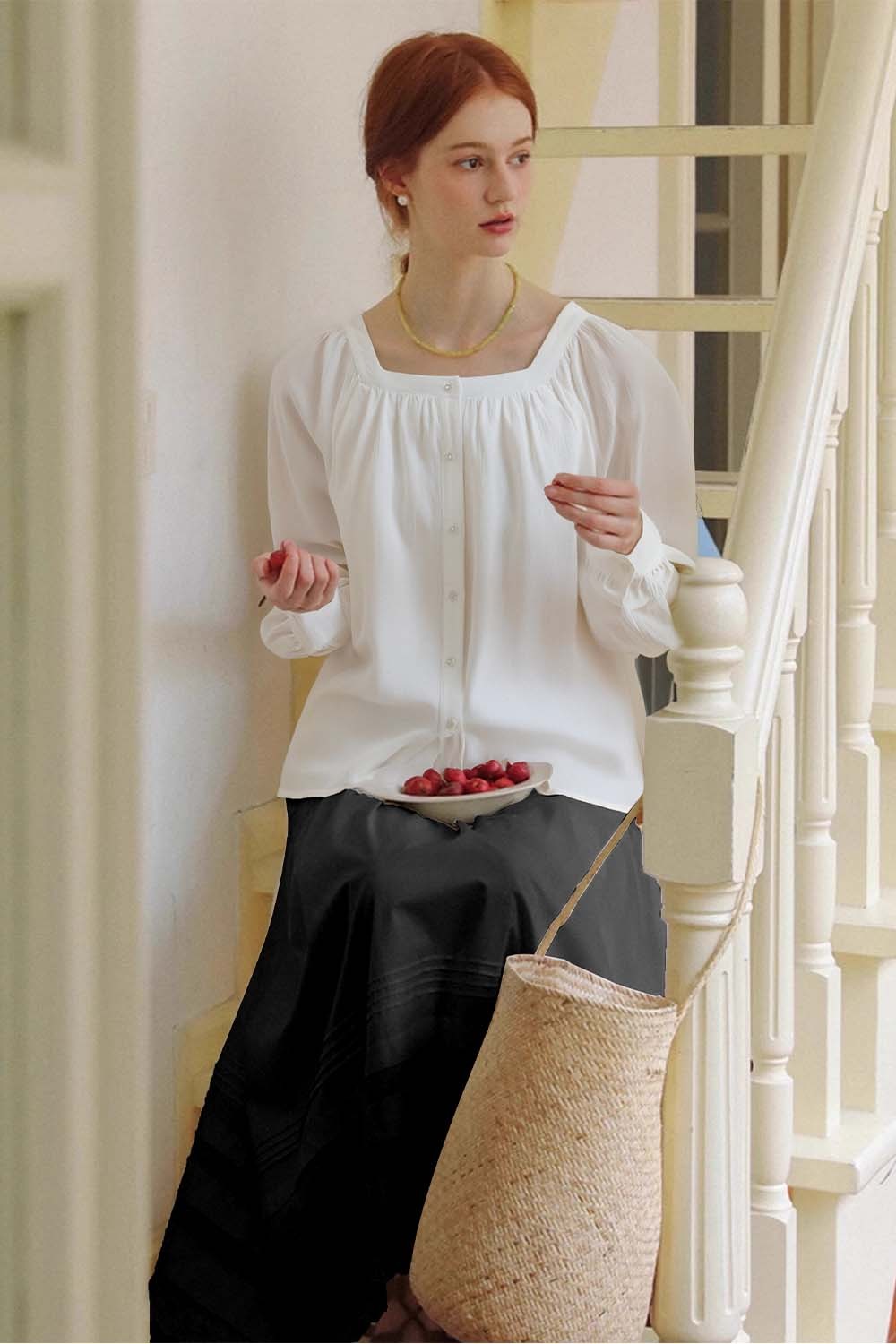 100% Cotton Square Neck Loose Shirt