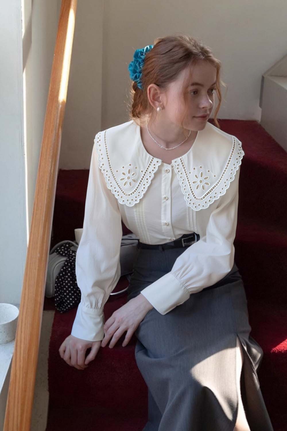 Cotton Lace Baby Collar Shirt