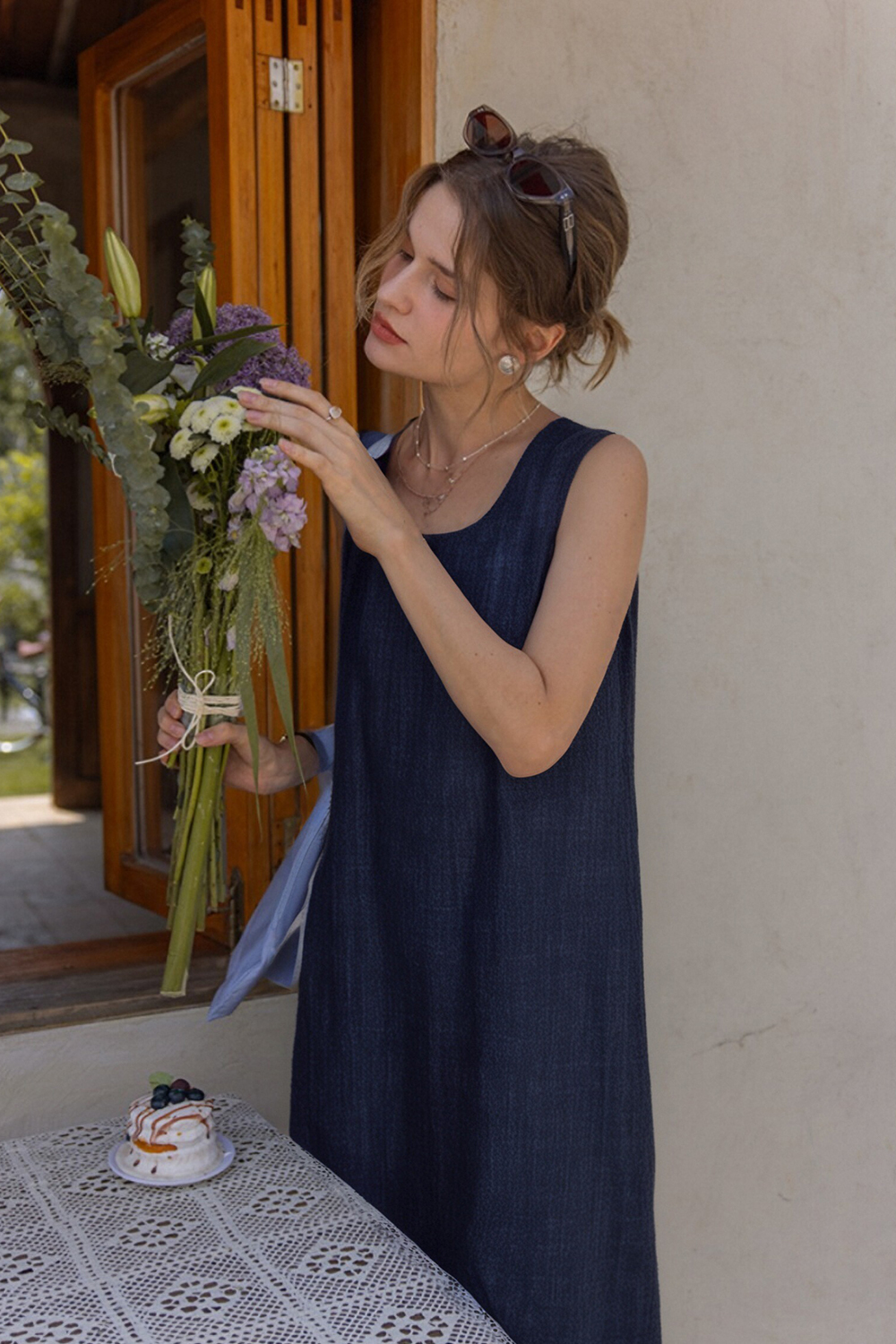 100% Cotton U-Neck Denim Dress