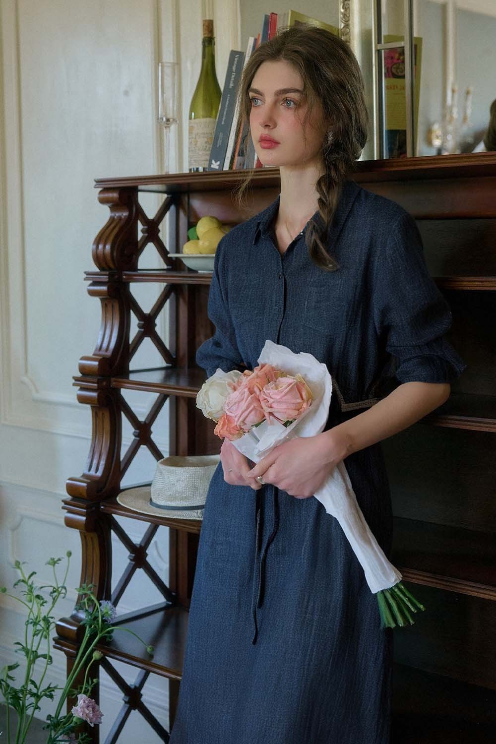 Pure Cotton Lapel Denim Dress