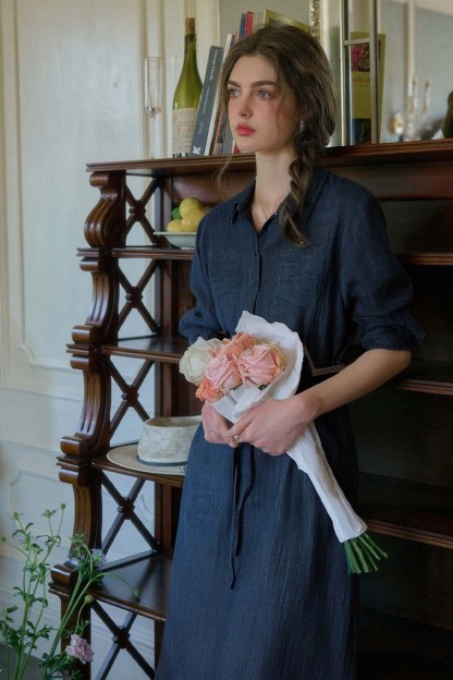 Pure Cotton Lapel Denim Dress