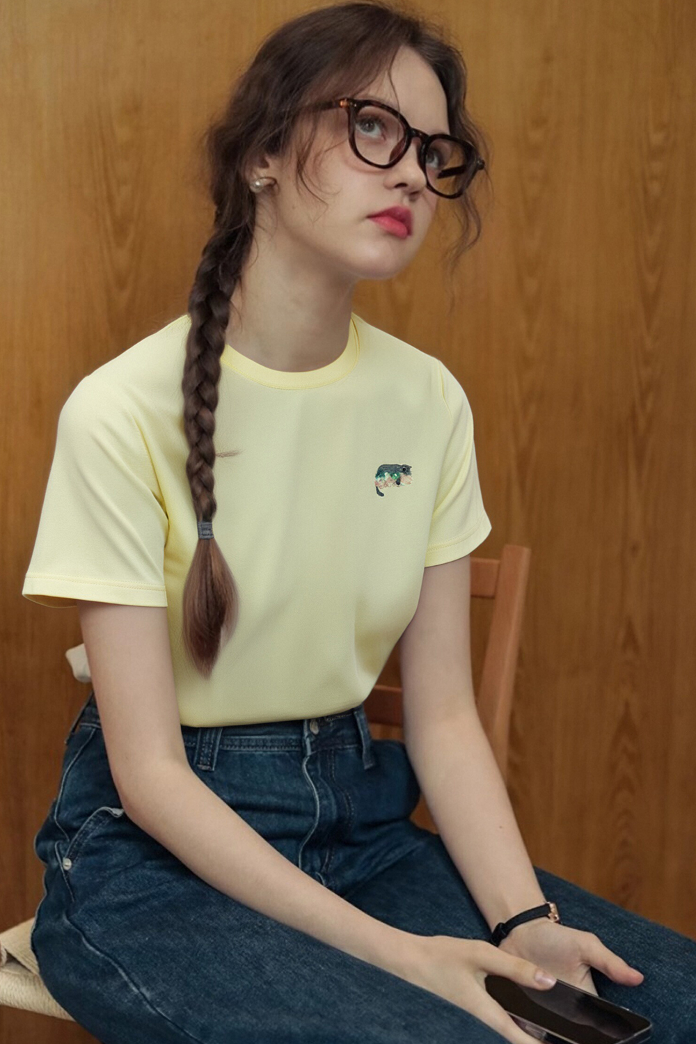 Kitten Sequin Embroidered Straight T-Shirt