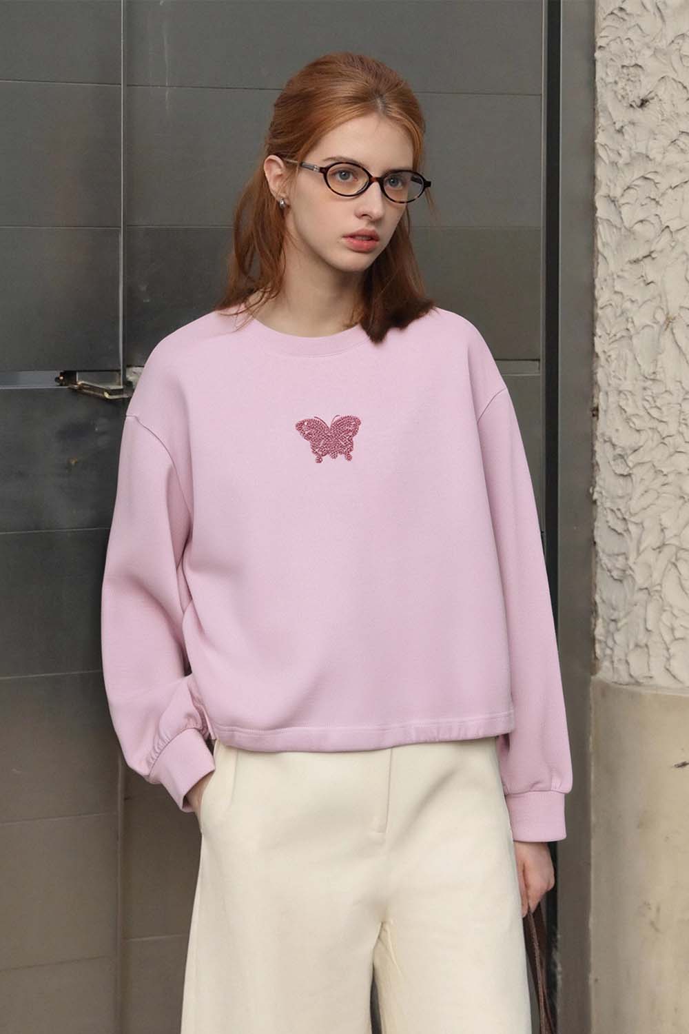 Butterfly Embroidered Sequined Knitted Sweatshirt