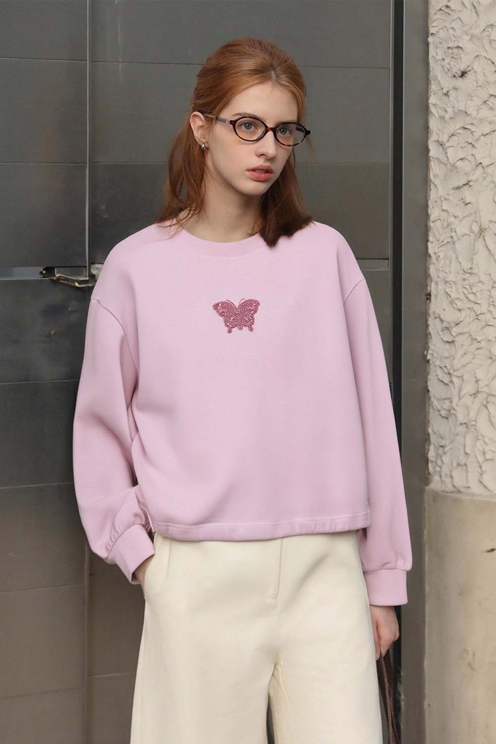 Butterfly Embroidered Sequined Knitted Sweatshirt