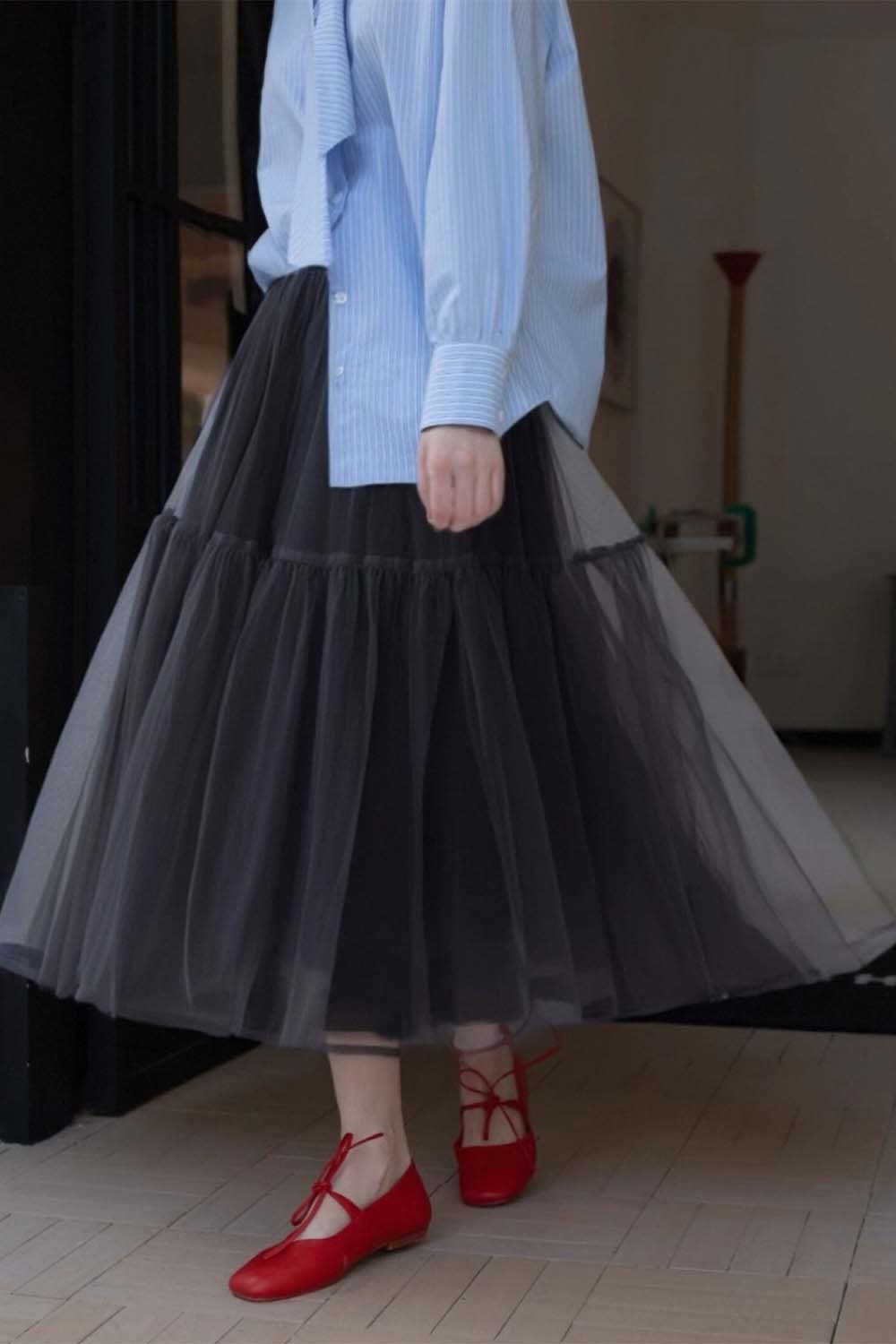 Double-Layered Mesh Puffy Skirt