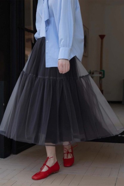 Double-Layered Mesh Puffy Skirt