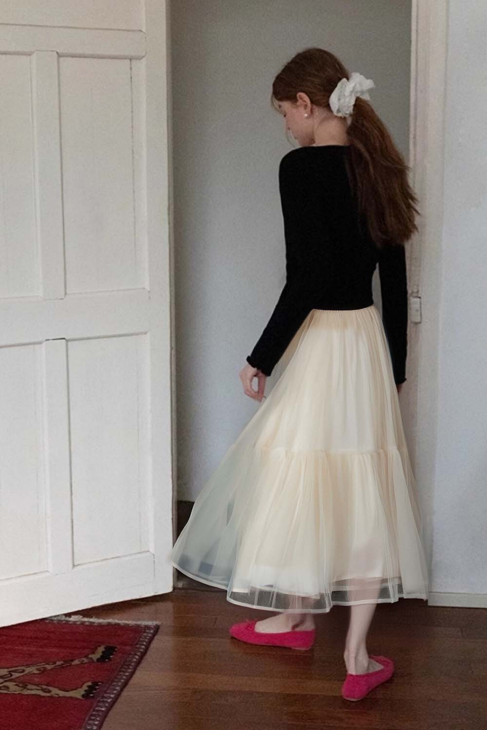 Double-Layered Mesh Puffy Skirt