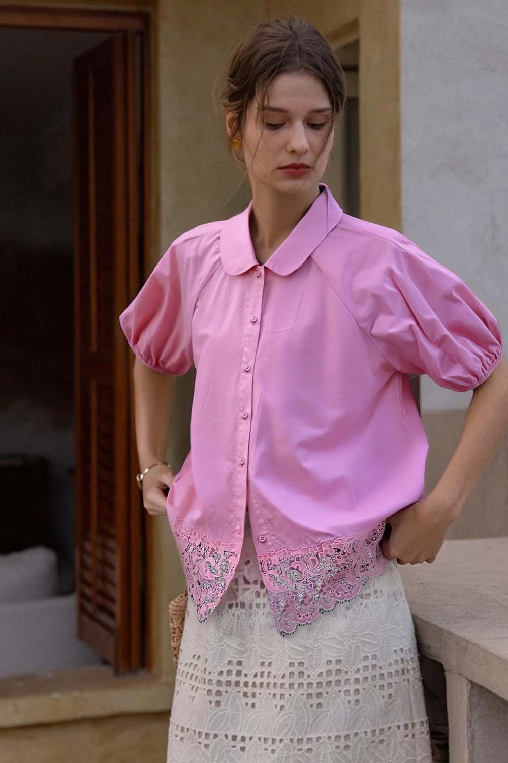 Lace Hem Casual Shirt