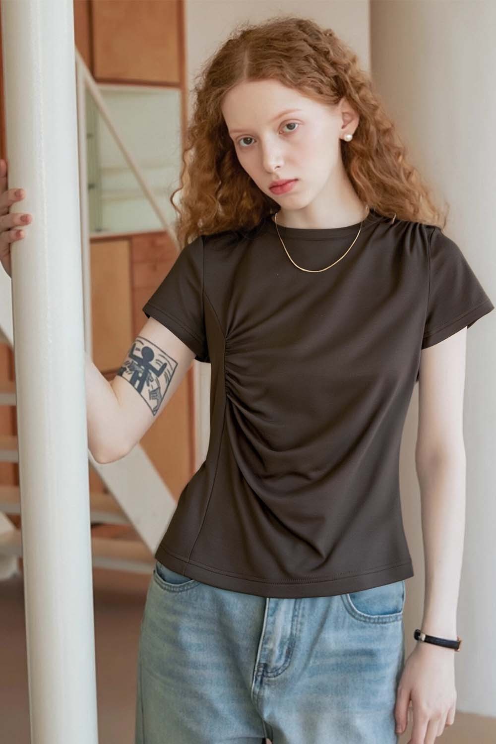 Pleated Long - sleeved T-shirt